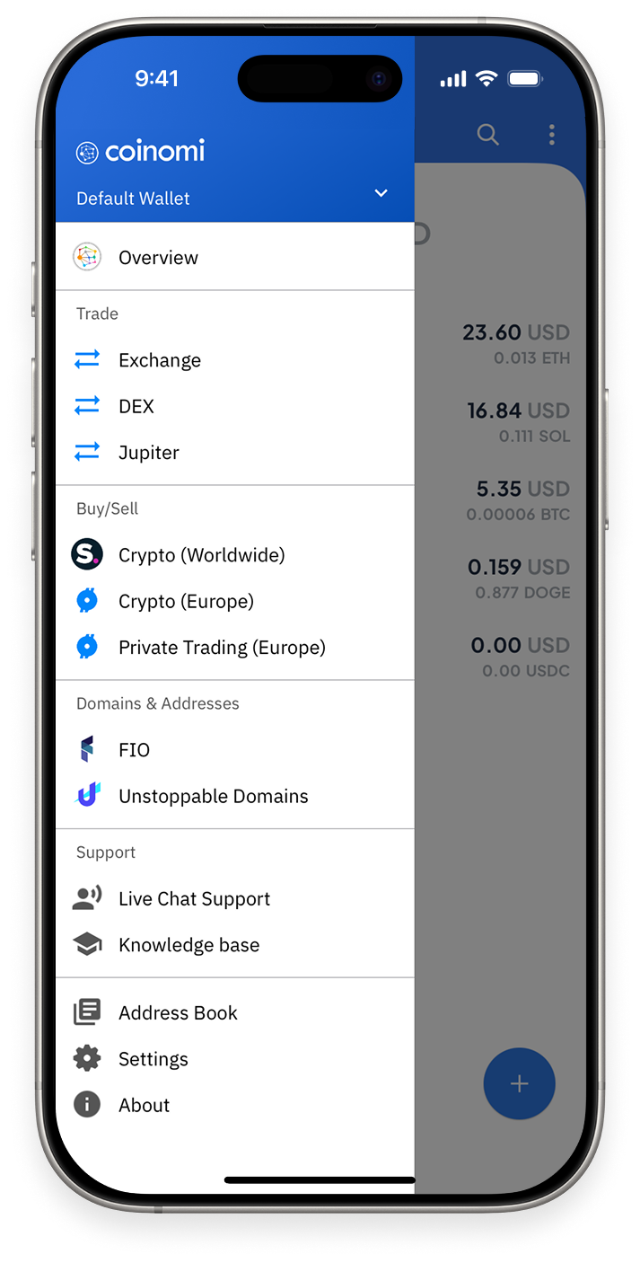 Coinomi钱包主界面